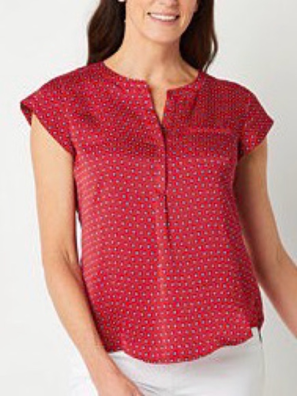Liz Claiborne Red Short-Sleeve Geometric Print Blouse